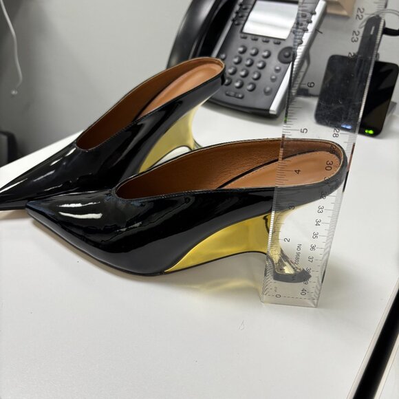 High Heels Mule Women Wedge Pointed Toe Party Dress Ladies Shoes -Black patented - Picture 4 of 4